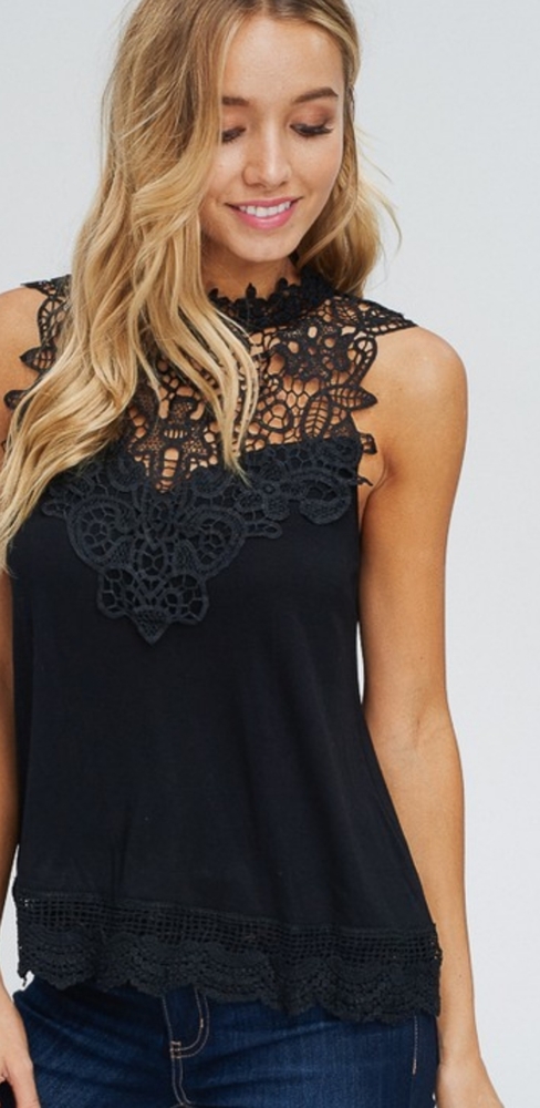 BOHO COLLECTION Lace Neck Tank Top